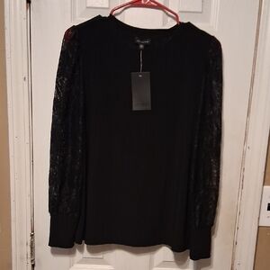 The Limited Black Blouse with Lace Sleeves